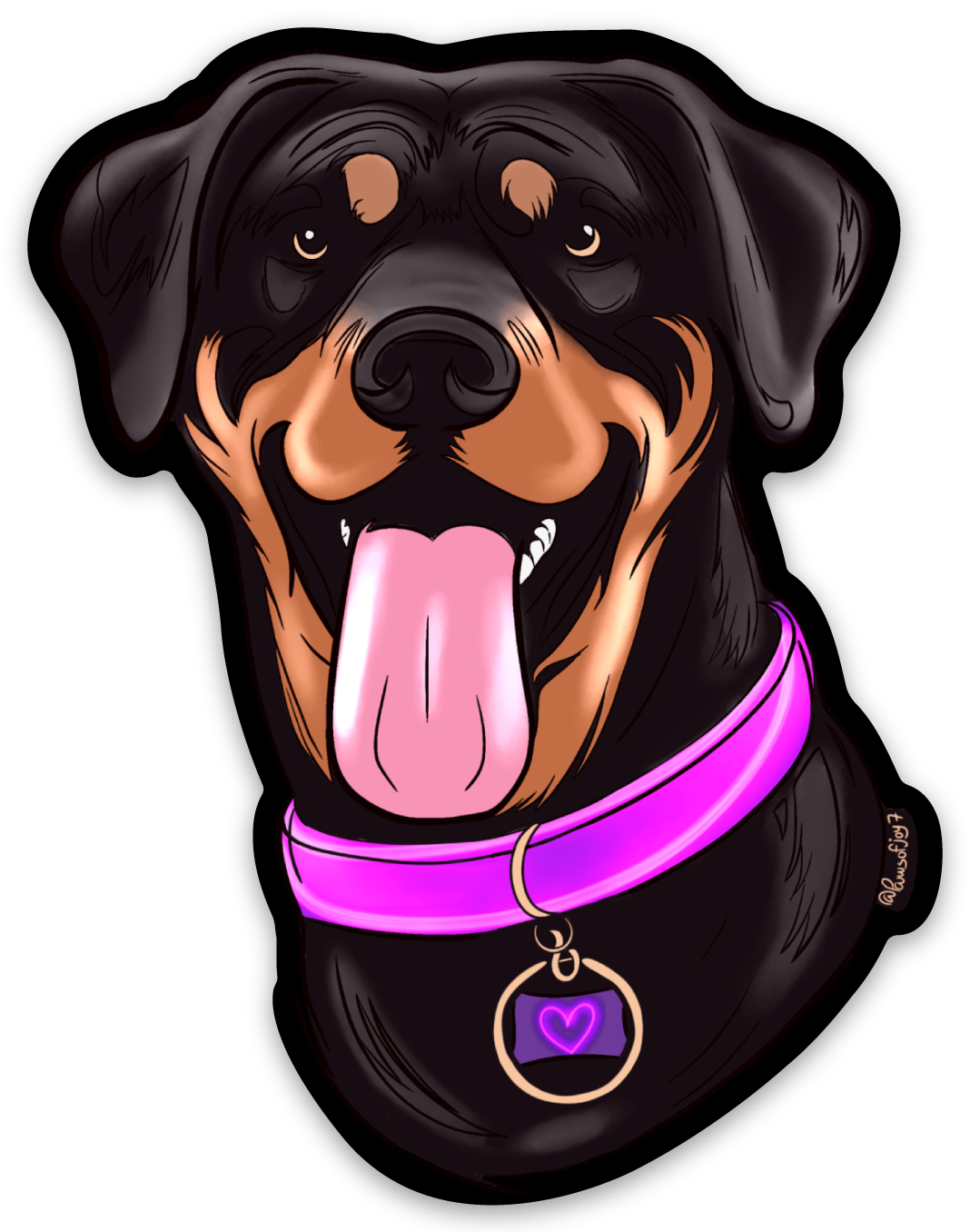 Hand-drawn Rottweiler vinyl sticker featuring a bold yet loving dog silhouette, waterproof and durable, created to honor the loyal bond between Rottweiler dog moms and their pups.