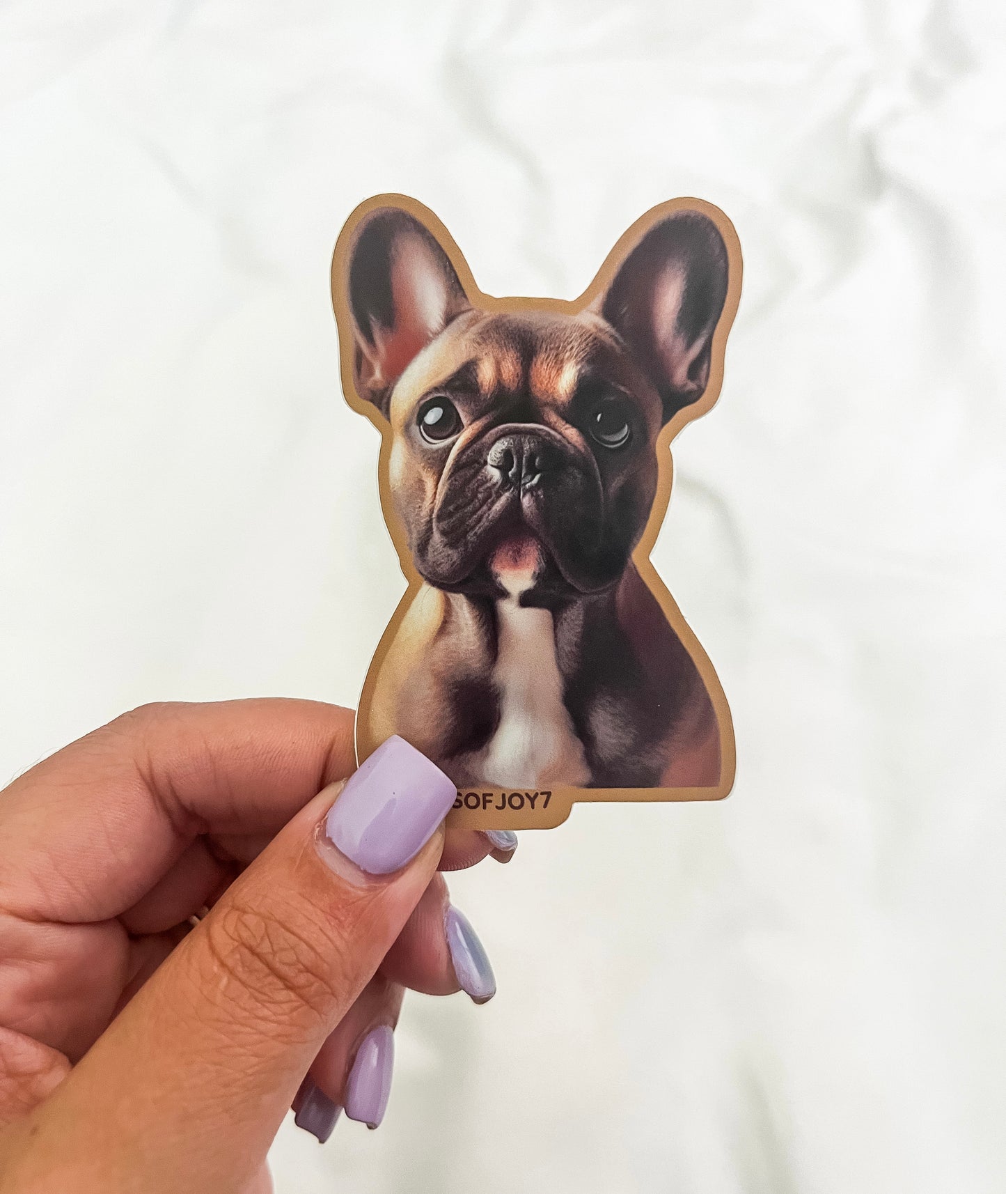Boutique-designed Frenchie vinyl sticker featuring a playful dog silhouette with bat ears, waterproof and durable, created to celebrate the sweet bond between Frenchie dog moms and their pups.