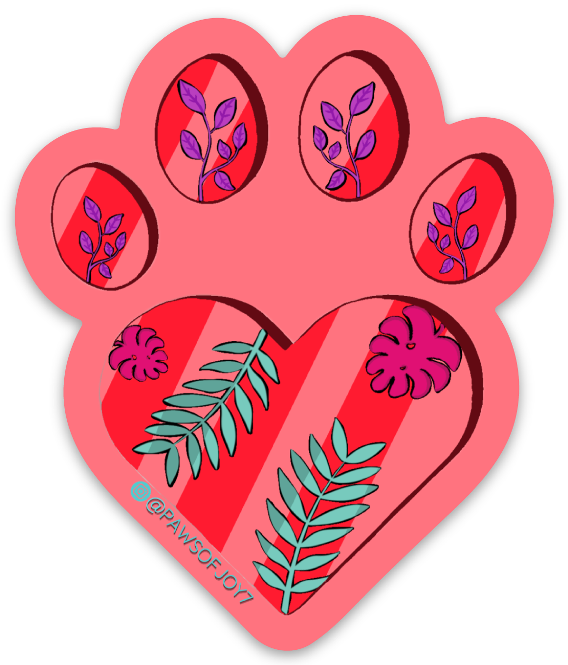 Hand-drawn Floral Paw vinyl sticker featuring a delicate blend of blooms and paw print, waterproof and durable, created to celebrate the soft, loving connection between dog moms and their pups.